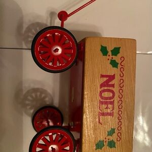 Vintage!!!!Red Wooden Pull Toy Wagon